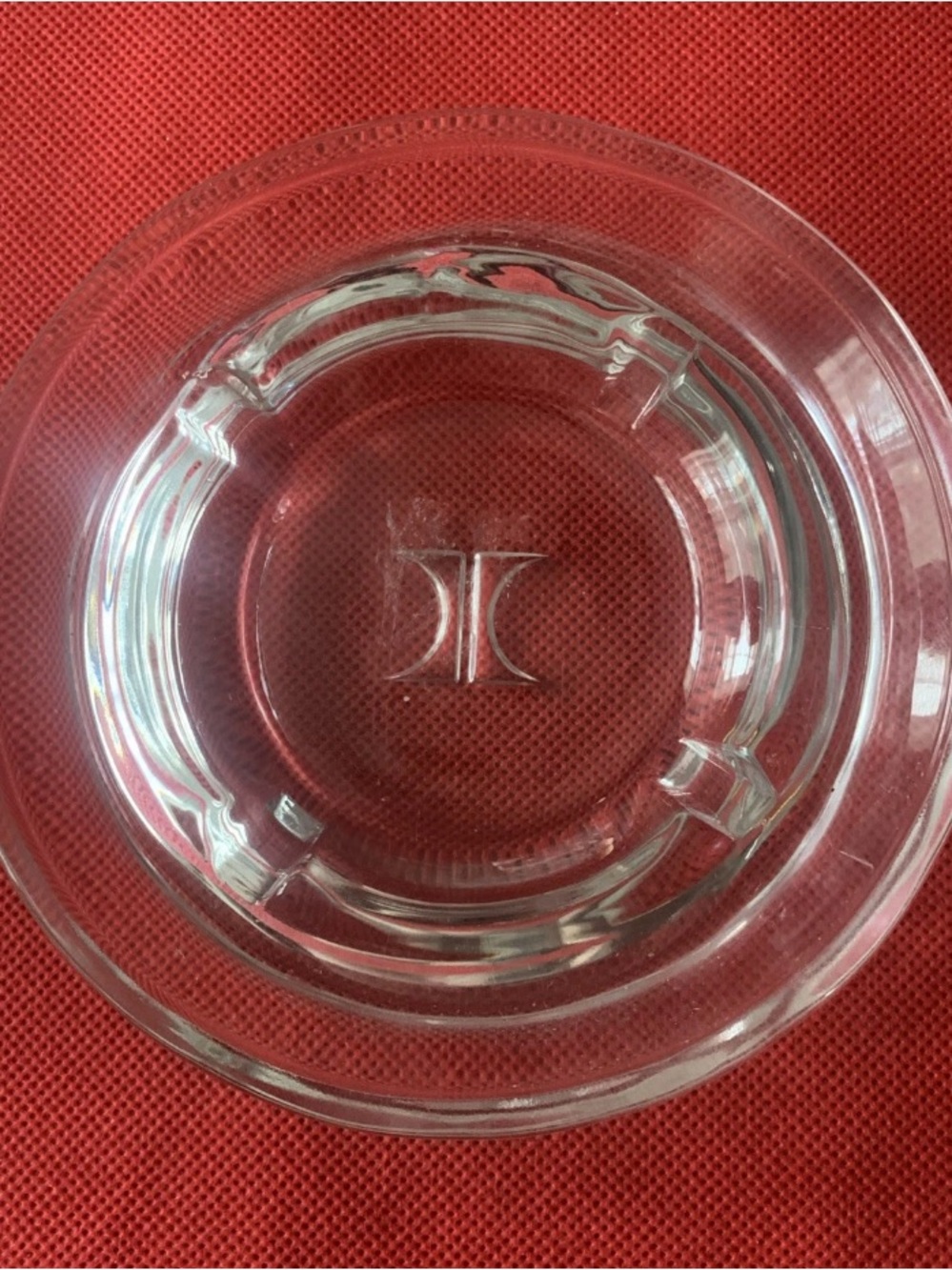 Vintage Hilton Hotel Round Clear Glass Embossed Logo Ashtray Heavy